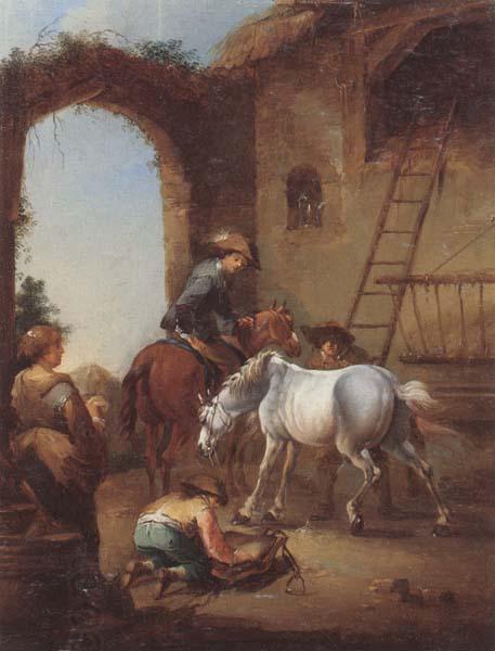 unknow artist Horsemen saddling their horses oil painting picture